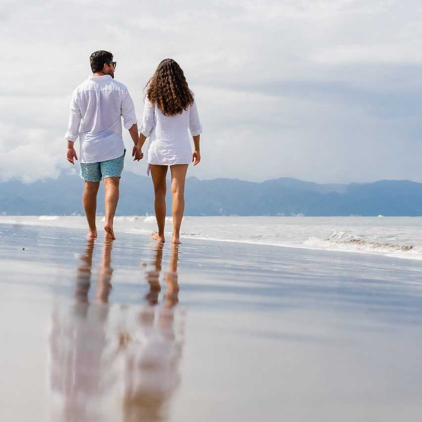 beach, couple, leisure